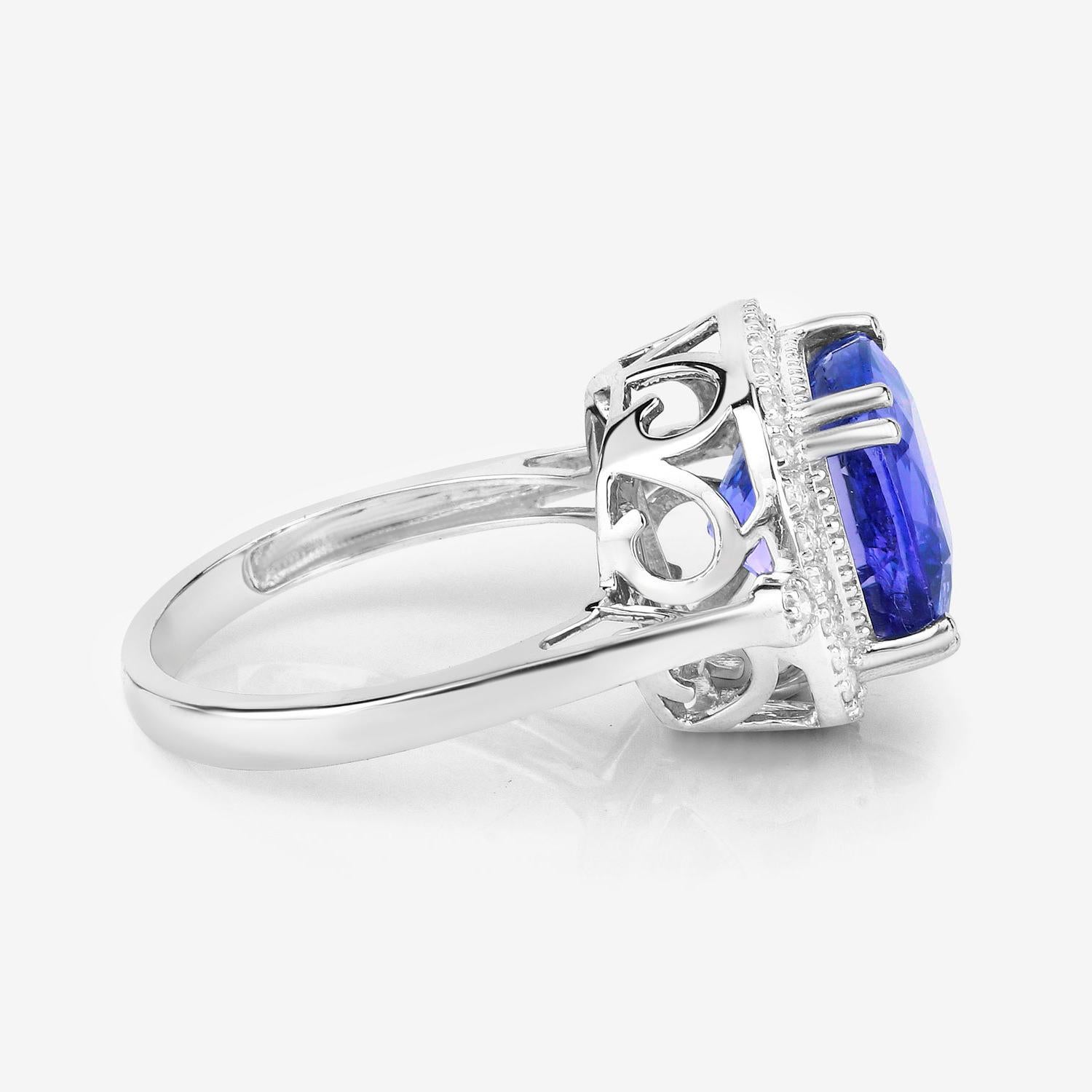 Tansanit-Ring mit Diamantfassung 6,6 Karat 14K Weißgold im Zustand „Hervorragend“ in Aliso Viejo, CA