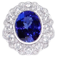 Tanzanite Ring Diamond Setting 7.7 Carats 18K White Gold