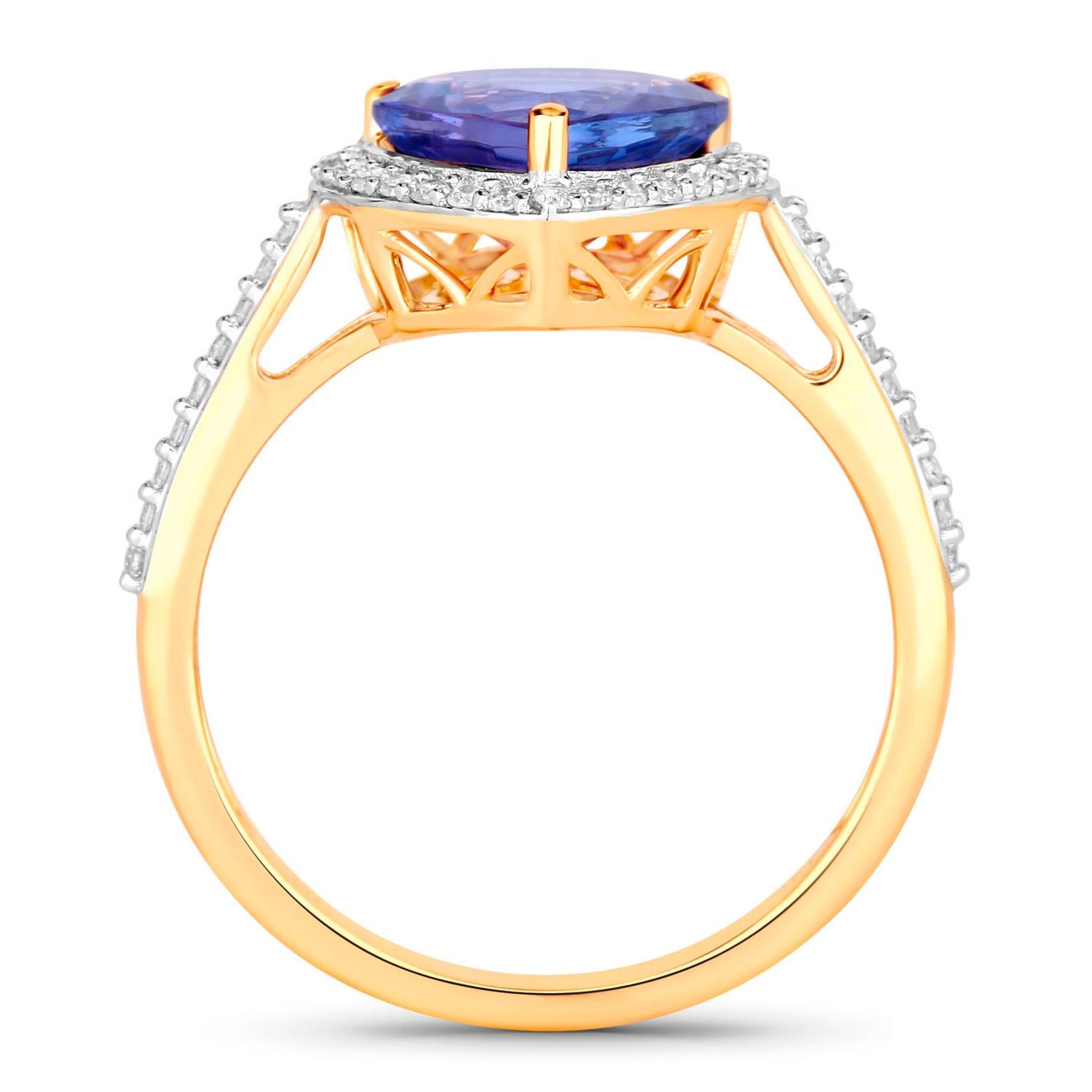Mixed Cut Tanzanite Ring Diamonds 2.48 Carats 14K Yellow Gold For Sale