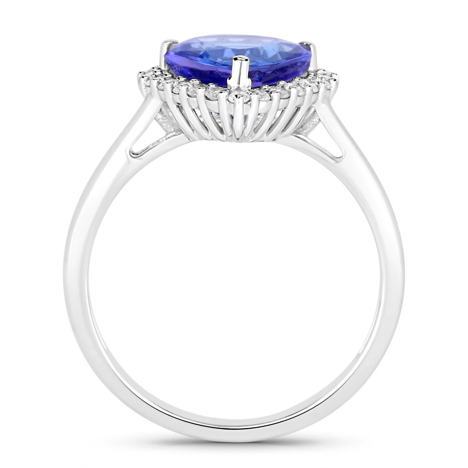 Mixed Cut Tanzanite Ring Diamonds 2.59 Carats 14K White Gold For Sale