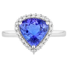 Tanzanite Ring Diamonds 2.59 Carats 14K White Gold