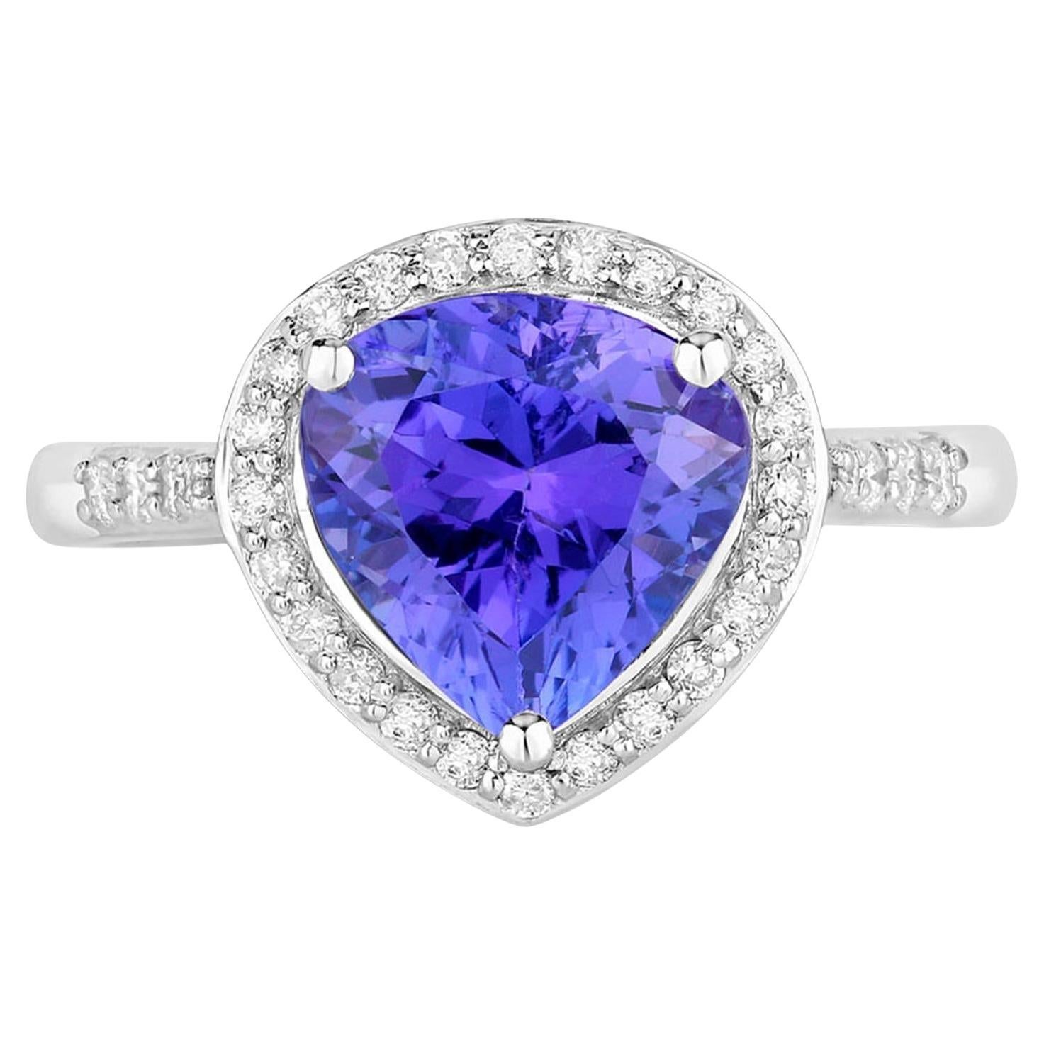 Tanzanite Ring Diamonds 2.99 Carats 14K White Gold