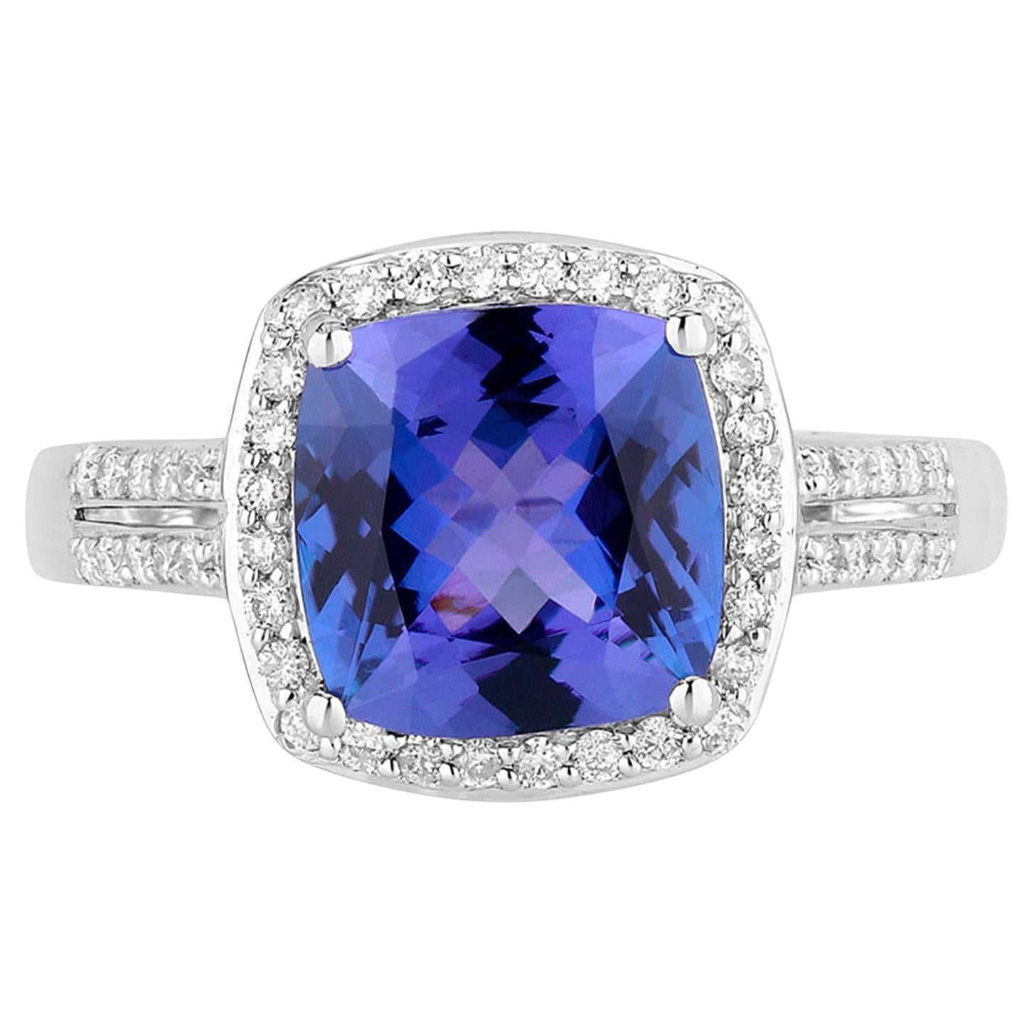 Tanzanite Ring Diamonds 3.12 Carats 14K White Gold