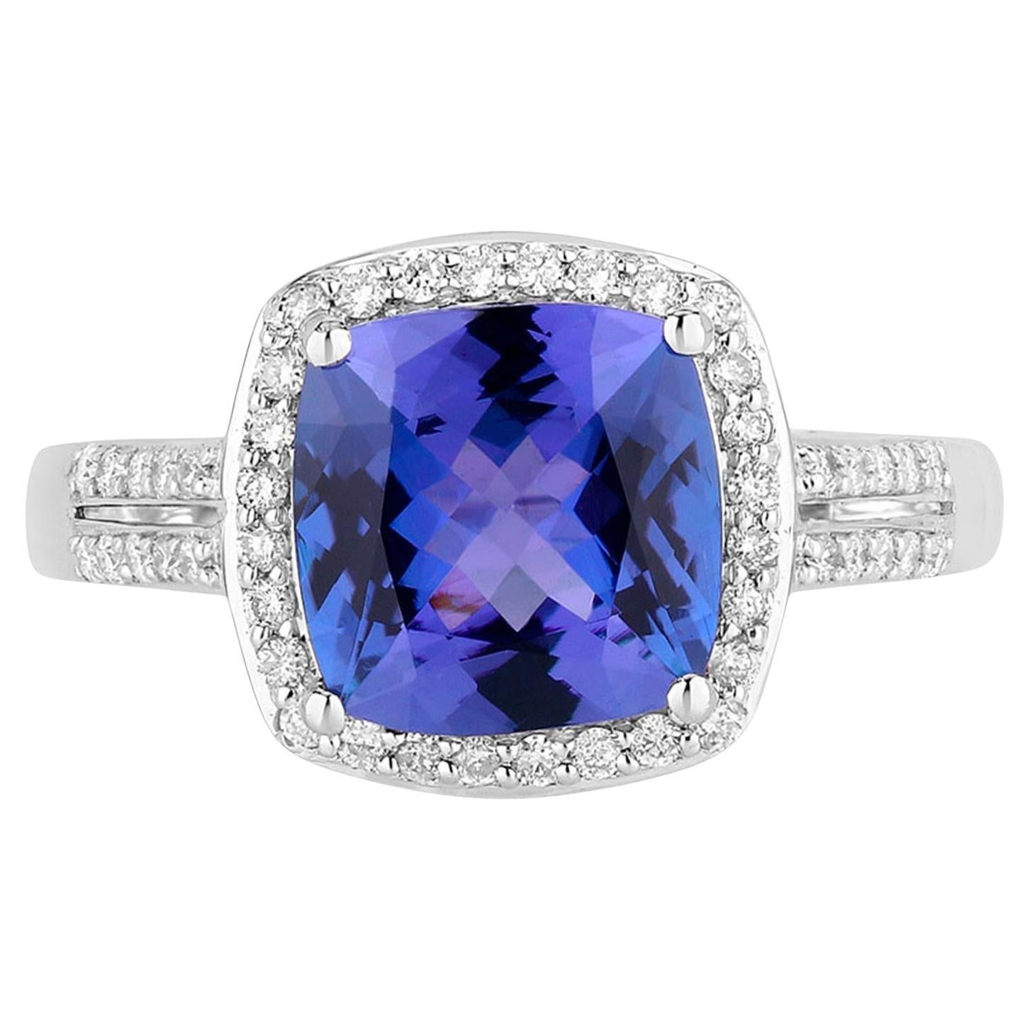 Tanzanite Ring Diamonds 3.12 Carats 14K White Gold