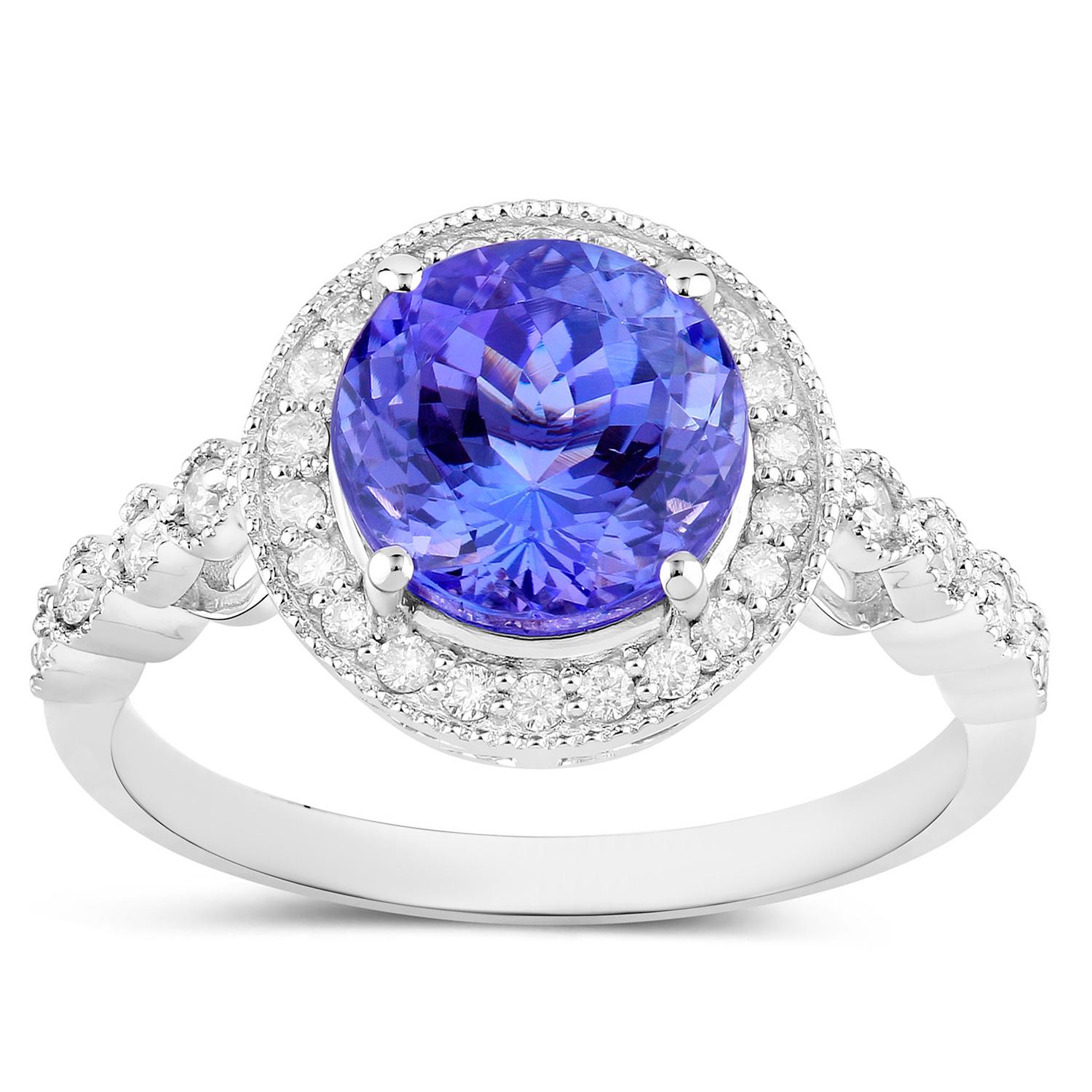 Tanzanite Ring Diamonds 3.20 Carats 14K White Gold In Excellent Condition For Sale In Aliso Viejo, CA