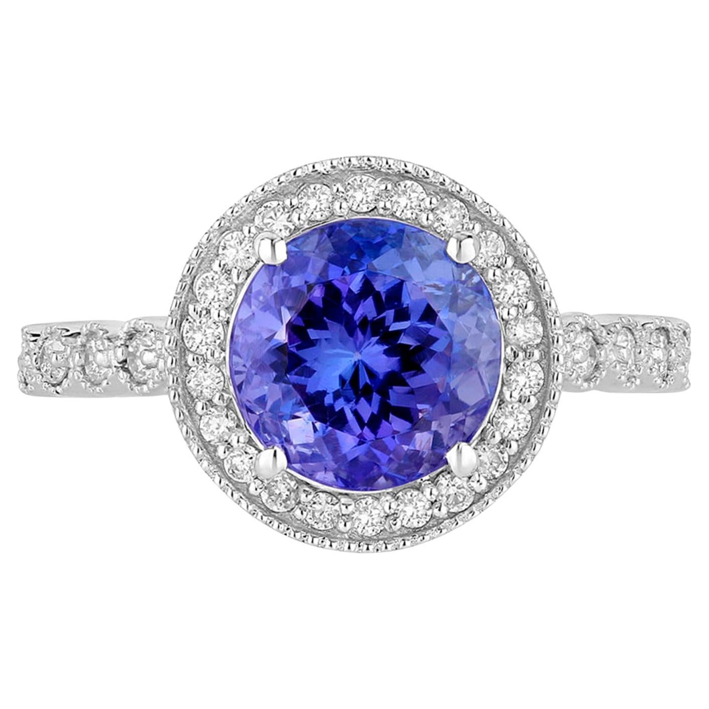 Tanzanite Ring Diamonds 3.20 Carats 14K White Gold