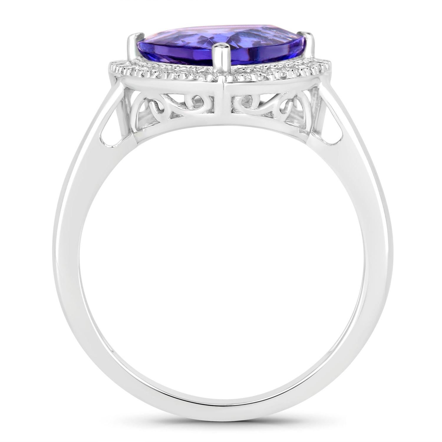 Trillion Cut Tanzanite Ring Diamonds 3.22 Carats 14K White Gold For Sale
