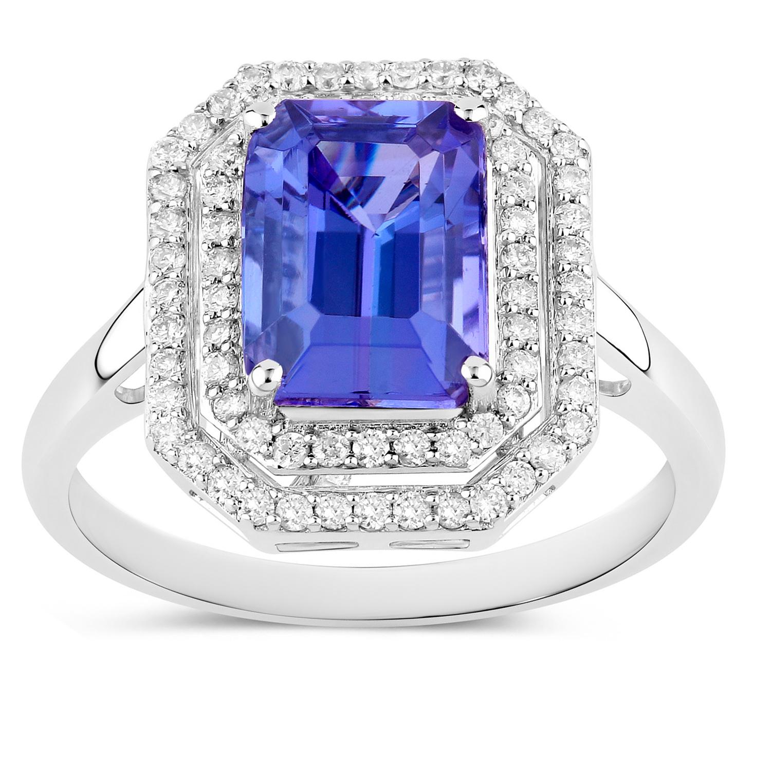 Tanzanite Ring Diamonds 3.3 Carats 14K White Gold In Excellent Condition For Sale In Aliso Viejo, CA