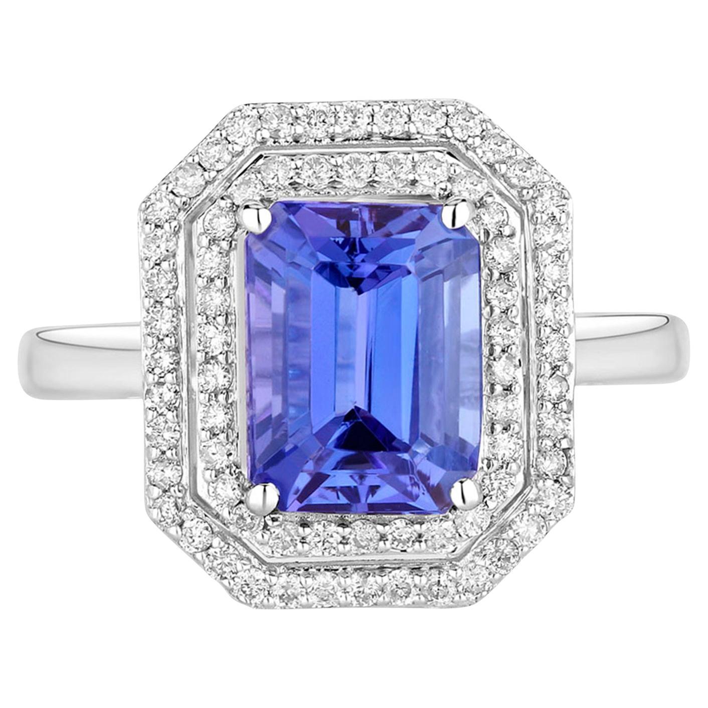 Bague tanzanite 3,3 carats or blanc 14 carats en vente