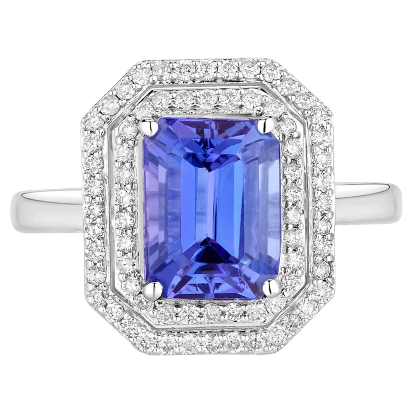 Tanzanite Ring Diamonds 3.3 Carats 14K White Gold For Sale