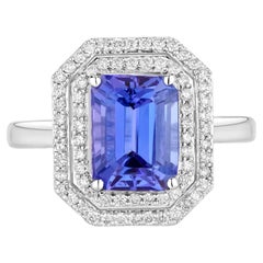 Tansanit 3,3 Karat 14K Weißgold Ring Diamanten