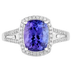 Anello di tanzanite con diamanti da 3,35 carati in oro bianco 14K