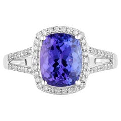 Anello di tanzanite con diamanti da 3,35 carati in oro bianco 14K