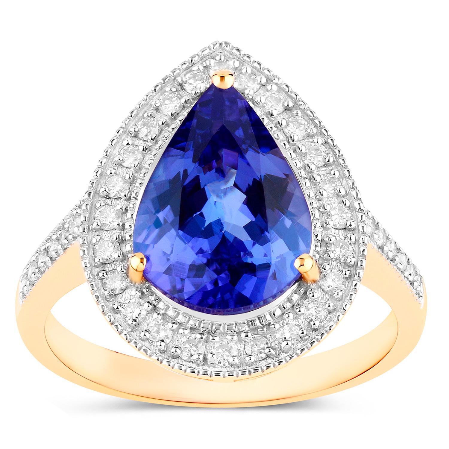 Tanzanite Ring Diamonds 3.35 Carats 14K Yellow Gold In Excellent Condition For Sale In Aliso Viejo, CA