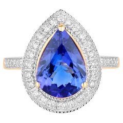 Anello di tanzanite con diamanti 3,35 carati in oro giallo 14K