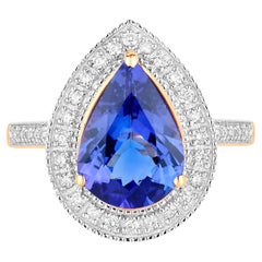 Tansanit 3,35 Karat 14K Gelbgold Ring Diamanten