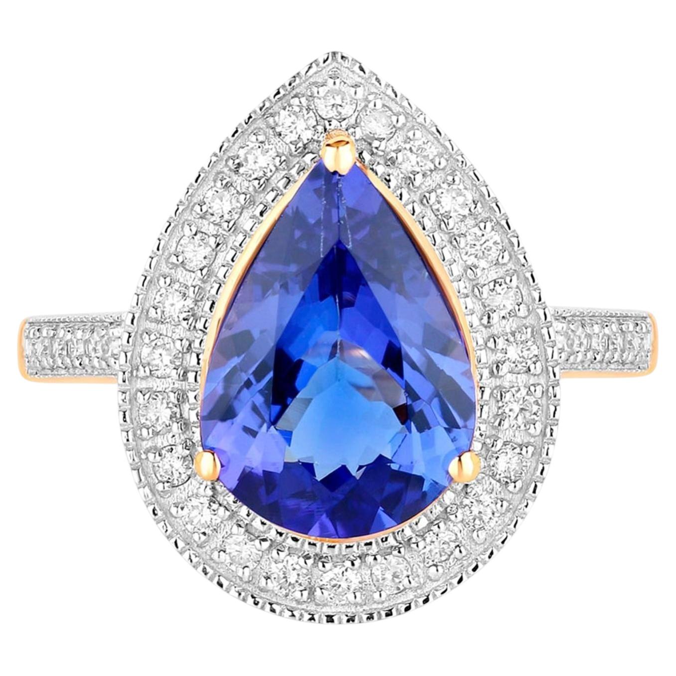 Anillo Tanzanita Diamantes 3,35 Quilates Oro Amarillo 14K