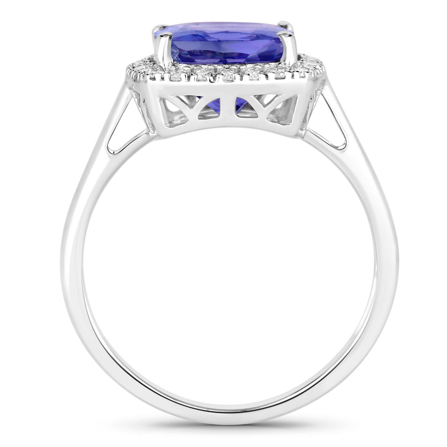 Mixed Cut Tanzanite Ring Diamonds 3.4 Carats 14K White Gold For Sale