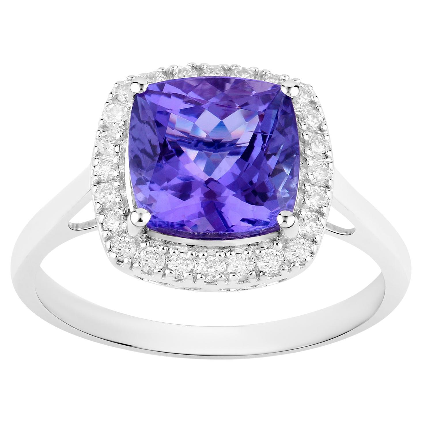 Tanzanite Ring Diamonds 3.4 Carats 14K White Gold In Excellent Condition For Sale In Aliso Viejo, CA