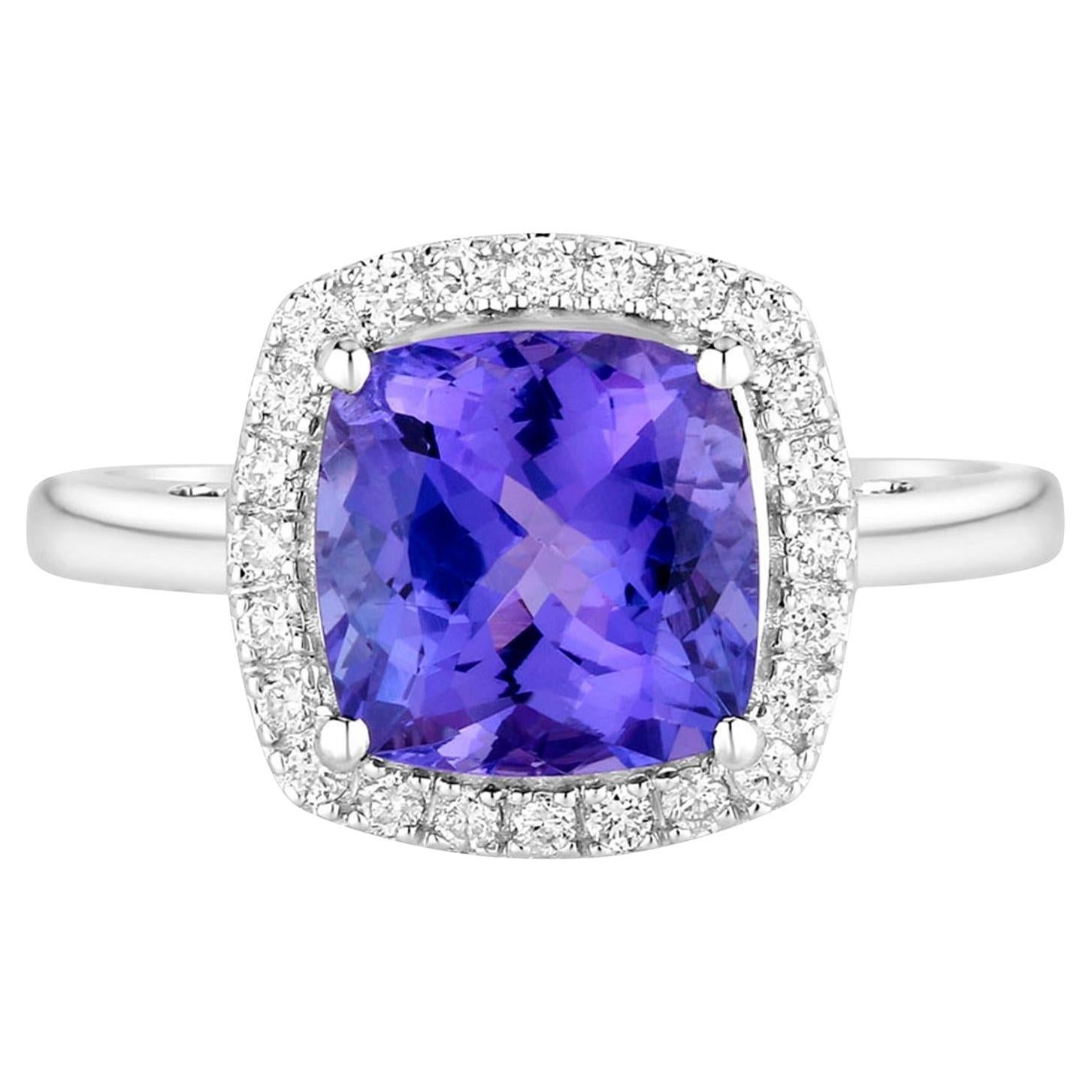 Tanzanite Ring Diamonds 3.4 Carats 14K White Gold For Sale