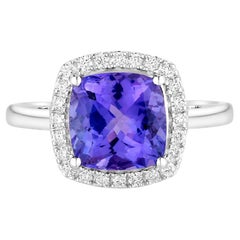 Tanzanite Ring Diamonds 3.4 Carats 14K White Gold