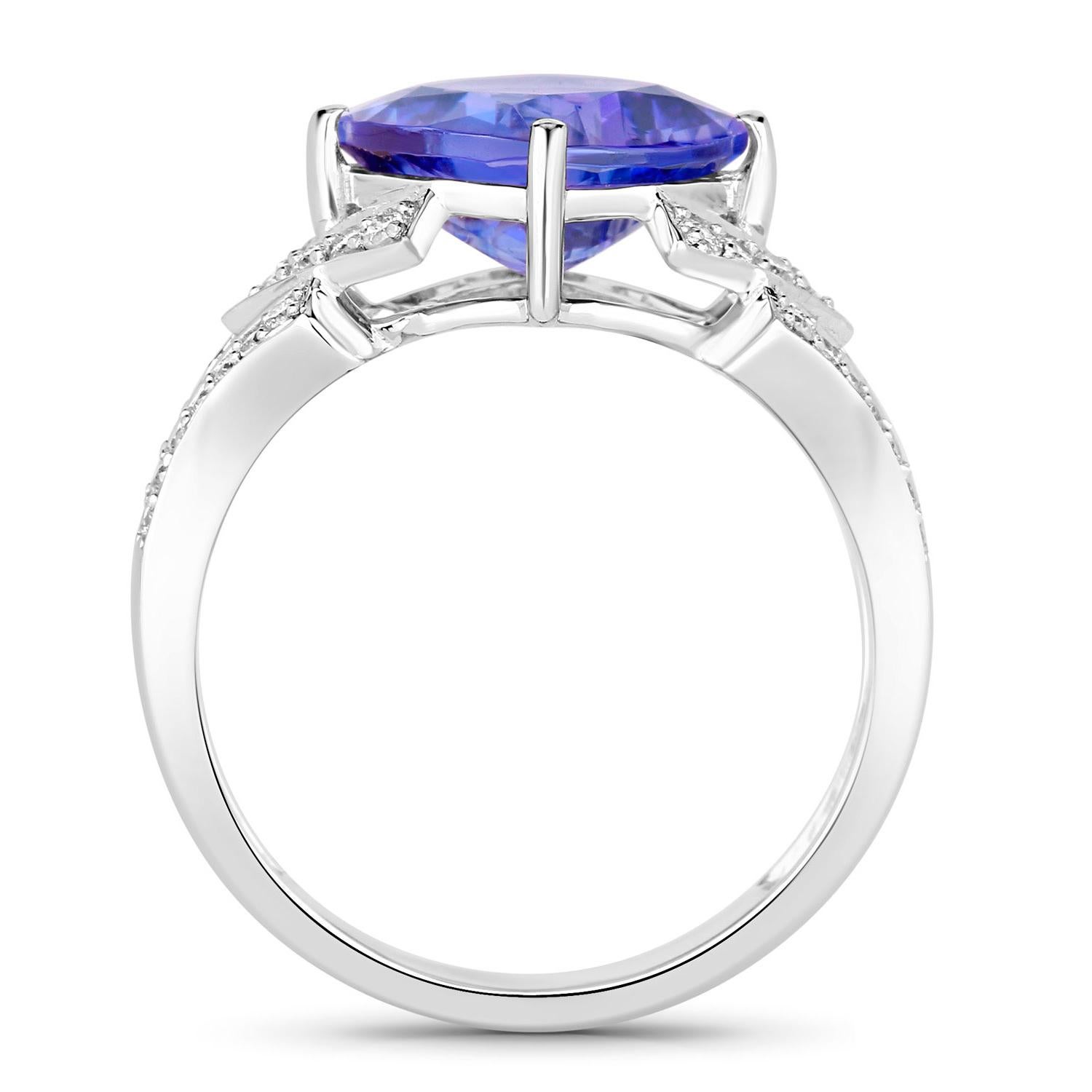 Mixed Cut Tanzanite Ring Diamonds 3.42 Carats 14K White Gold For Sale