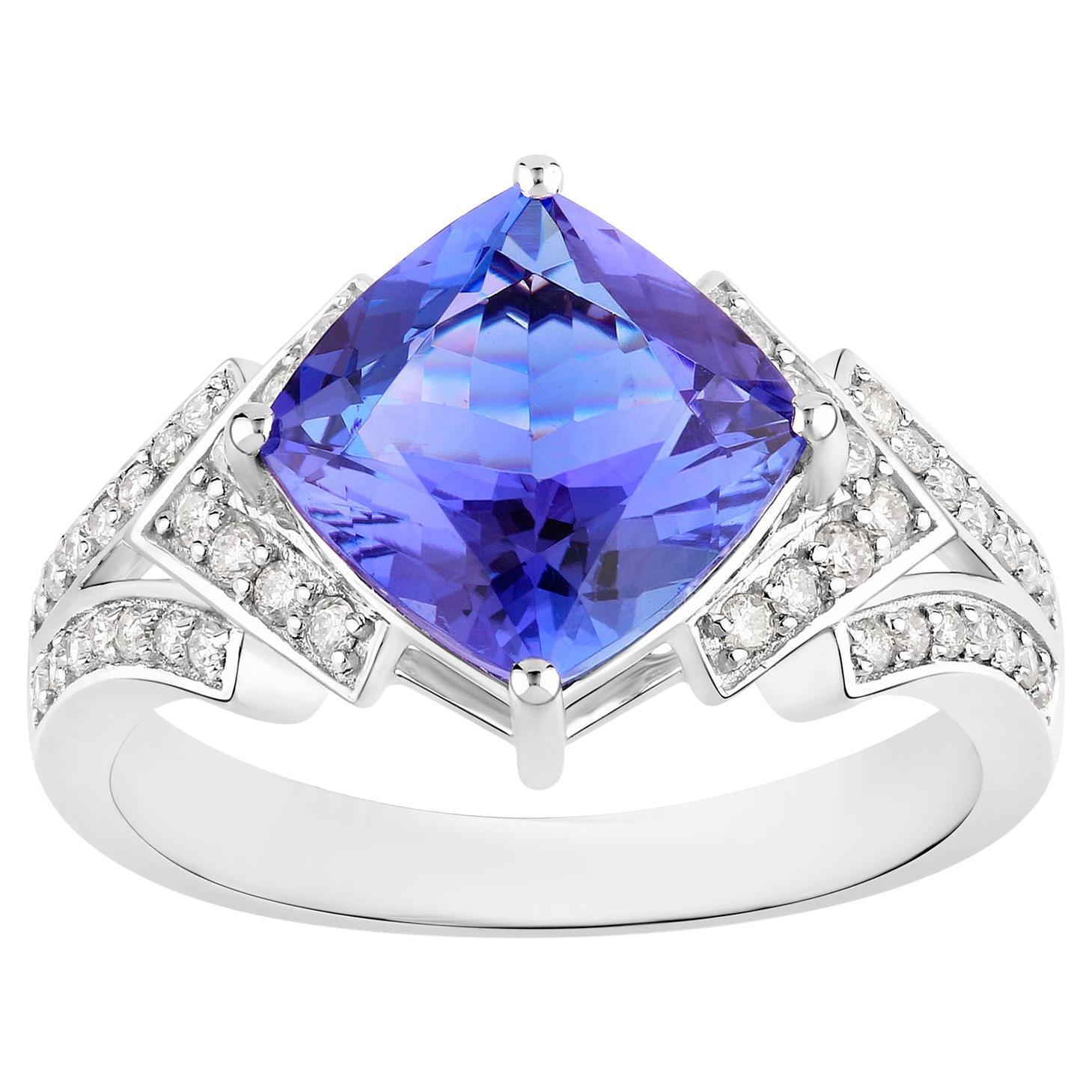 Tanzanite Ring Diamonds 3.42 Carats 14K White Gold In Excellent Condition For Sale In Aliso Viejo, CA