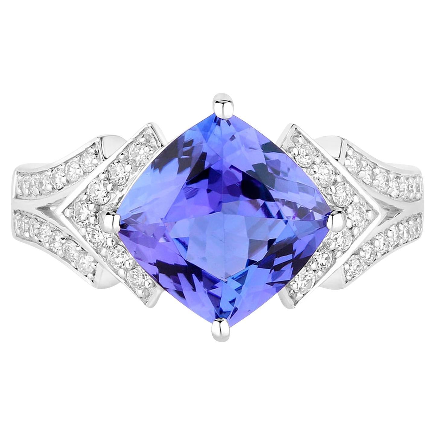 Anello di tanzanite con diamanti da 3,42 carati in oro bianco 14K
