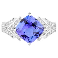 Tansanit Ring Diamanten 3,42 Karat 14K Weißgold