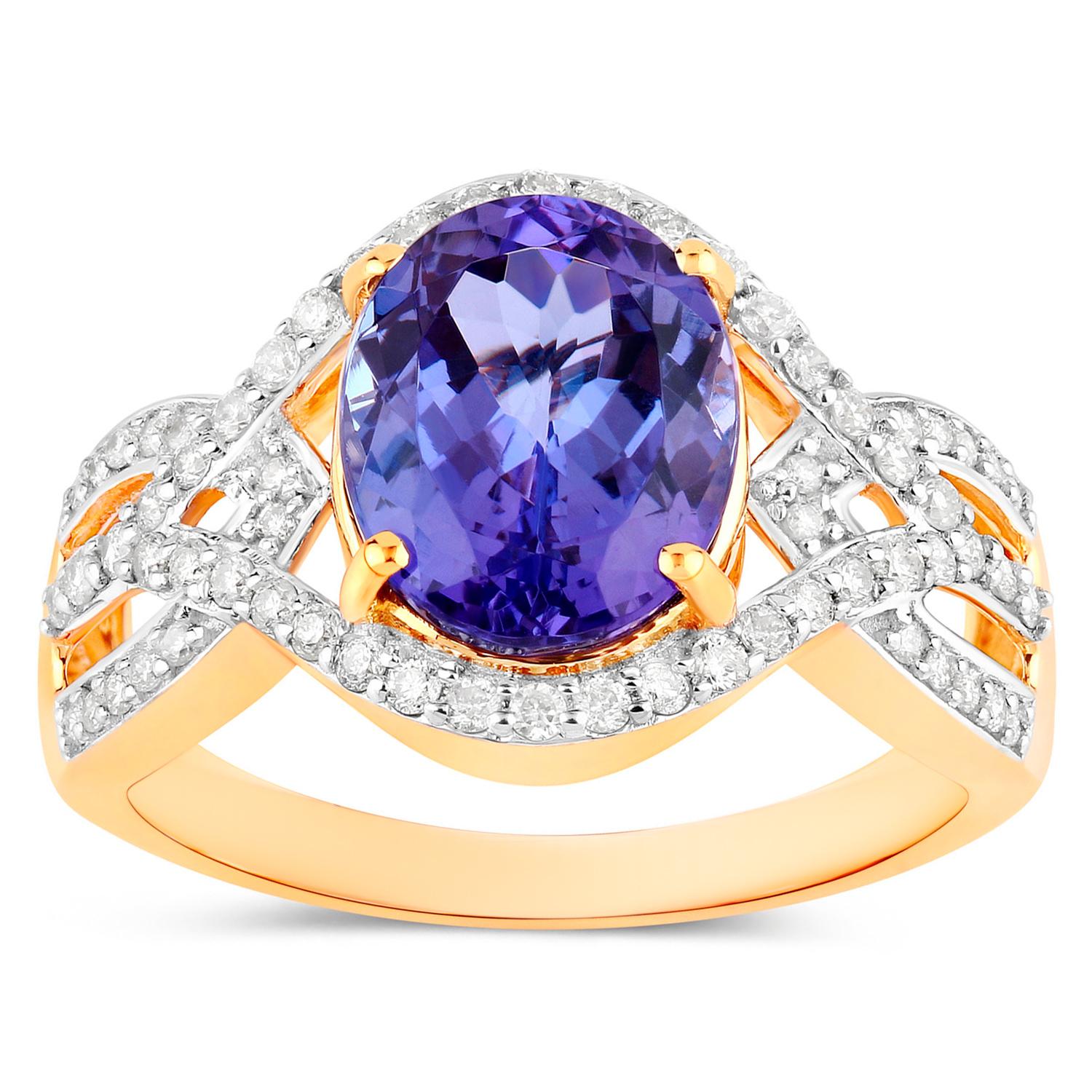 Tanzanite Ring Diamonds 3.55 Carats 14K Yellow Gold In Excellent Condition For Sale In Aliso Viejo, CA