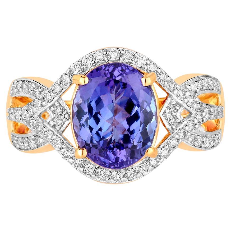 Tanzanite Ring Diamonds 3.55 Carats 14K Yellow Gold