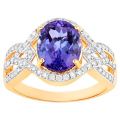 Tansanit Ring Diamanten 3,55 Karat 14K Gelbgold