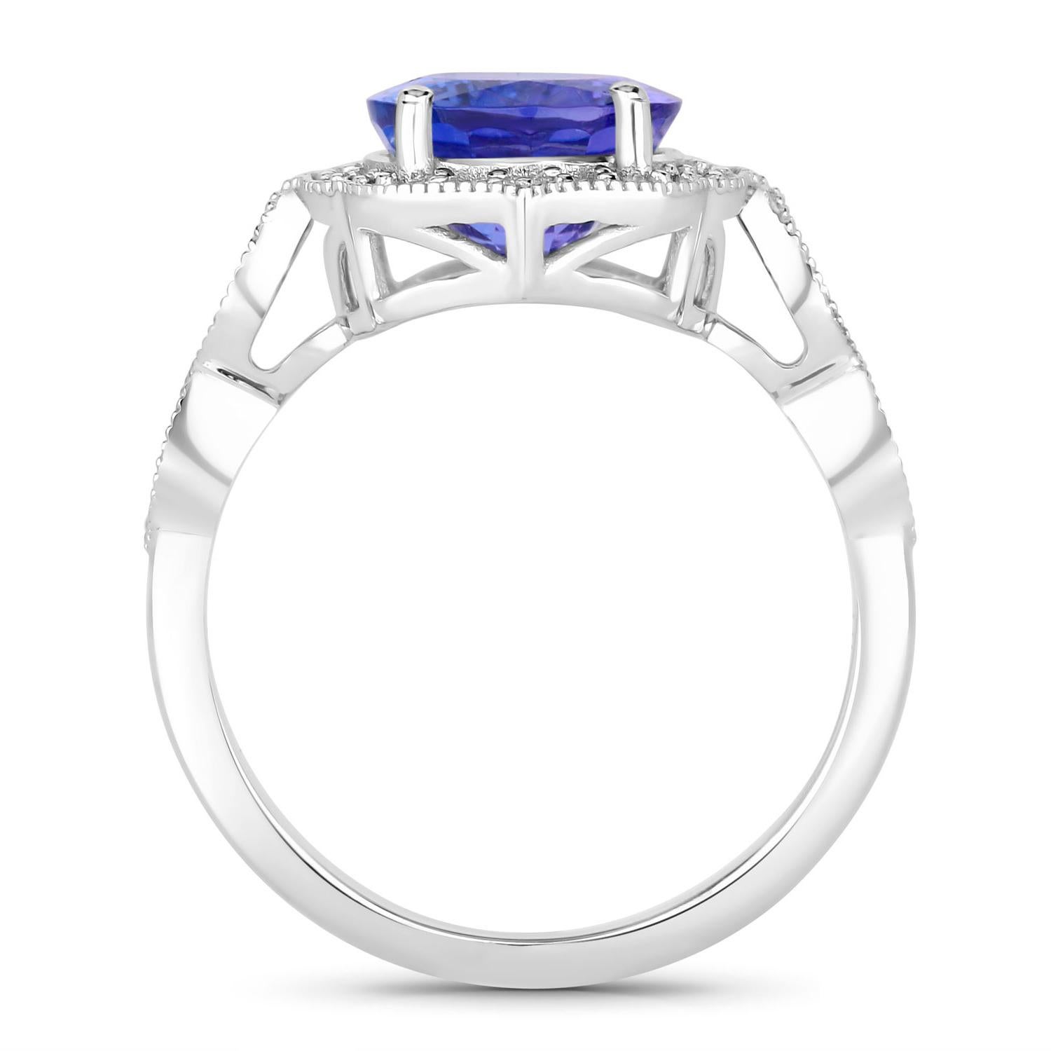 Oval Cut Tanzanite Ring Diamonds 3.82 Carats 14K White Gold For Sale