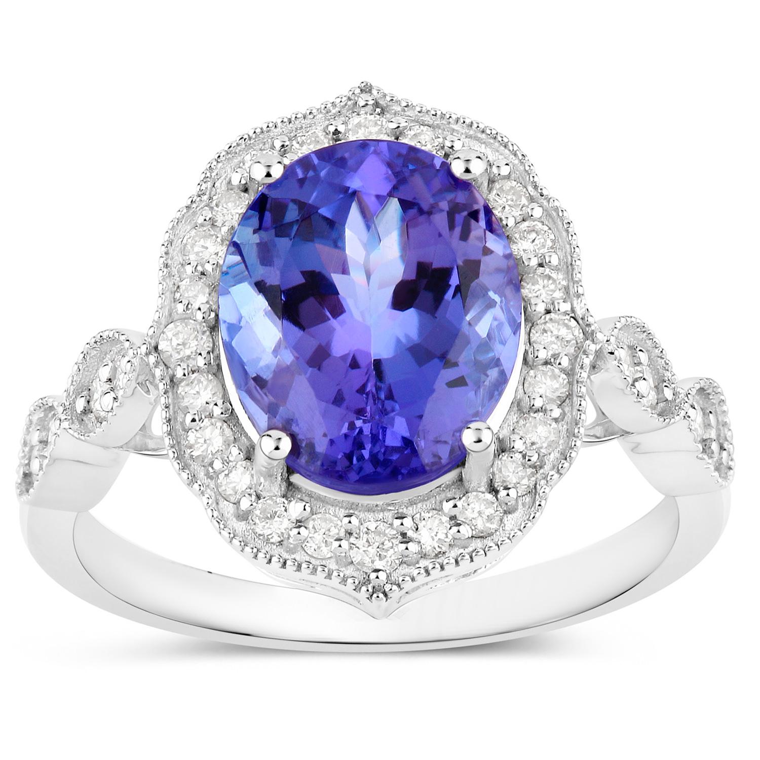 Tanzanite Ring Diamonds 3.82 Carats 14K White Gold In Excellent Condition For Sale In Aliso Viejo, CA