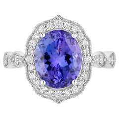 Tanzanite Ring Diamonds 3.82 Carats 14K White Gold