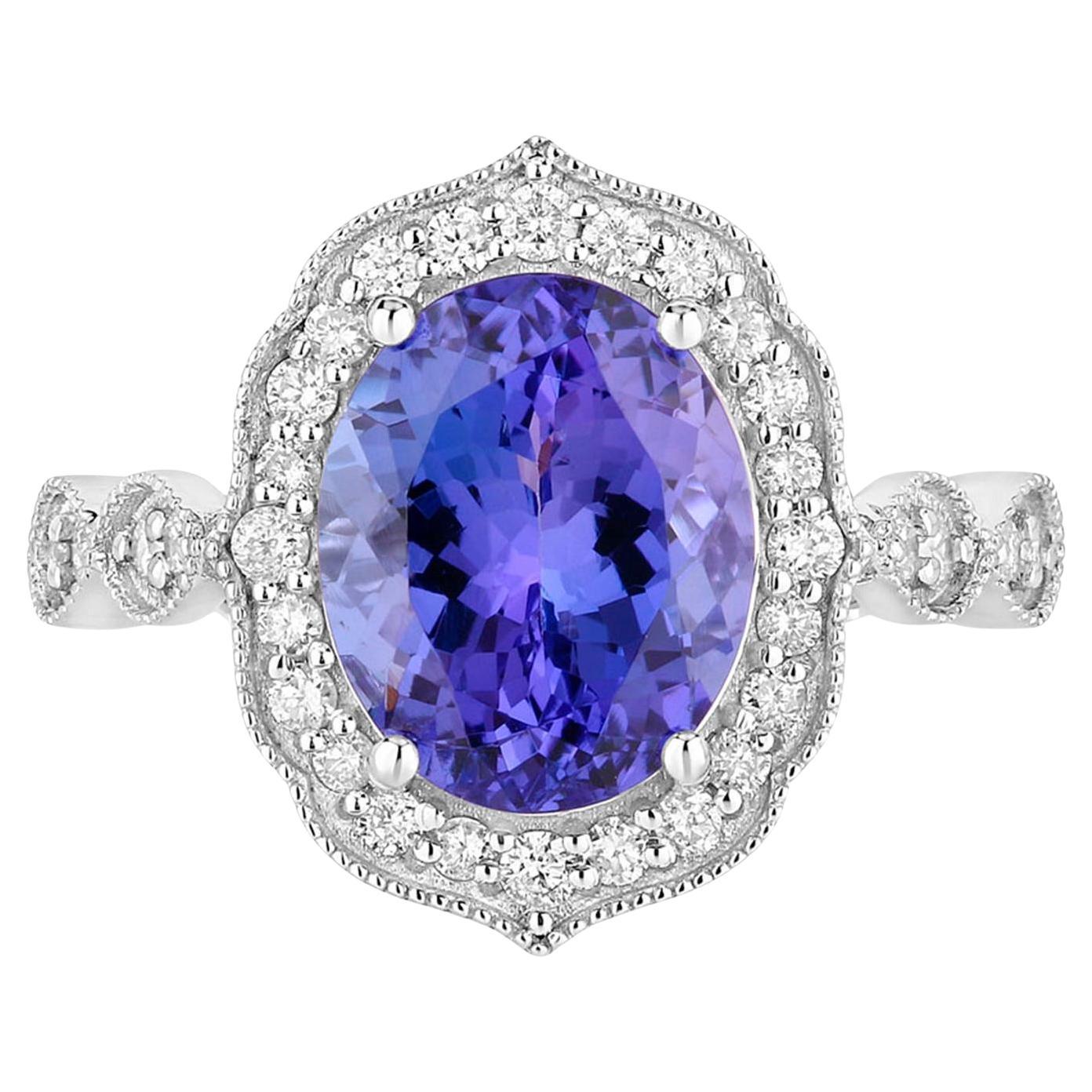 Tansanit Ring Diamanten 3,82 Karat 14K Weißgold