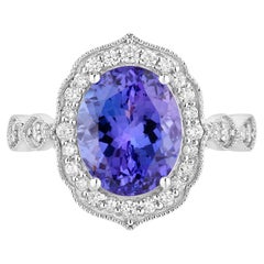 Tanzanite Ring Diamonds 3.82 Carats 14K White Gold