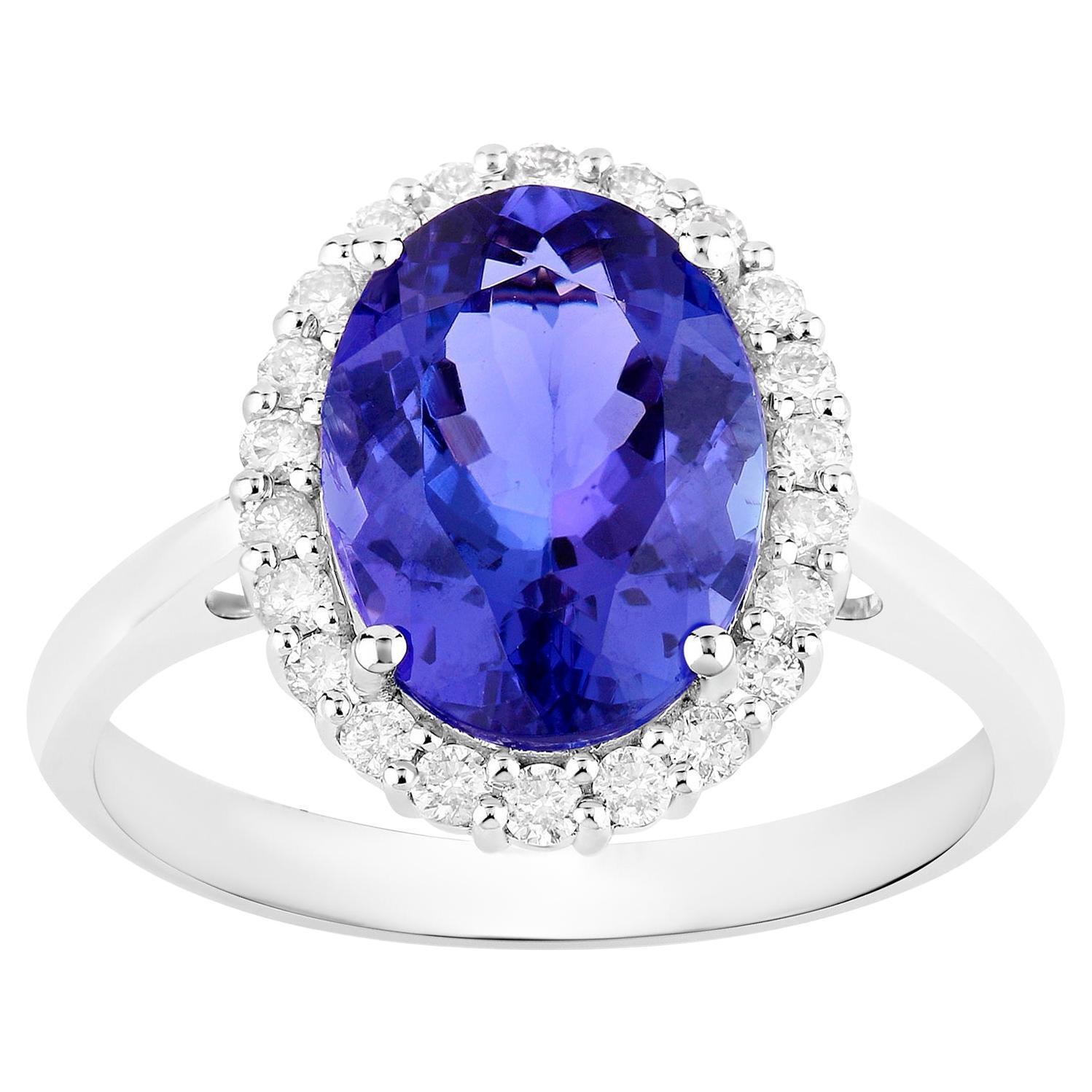 Tanzanite Ring Diamonds 3.93 Carats 14K White Gold In Excellent Condition For Sale In Aliso Viejo, CA