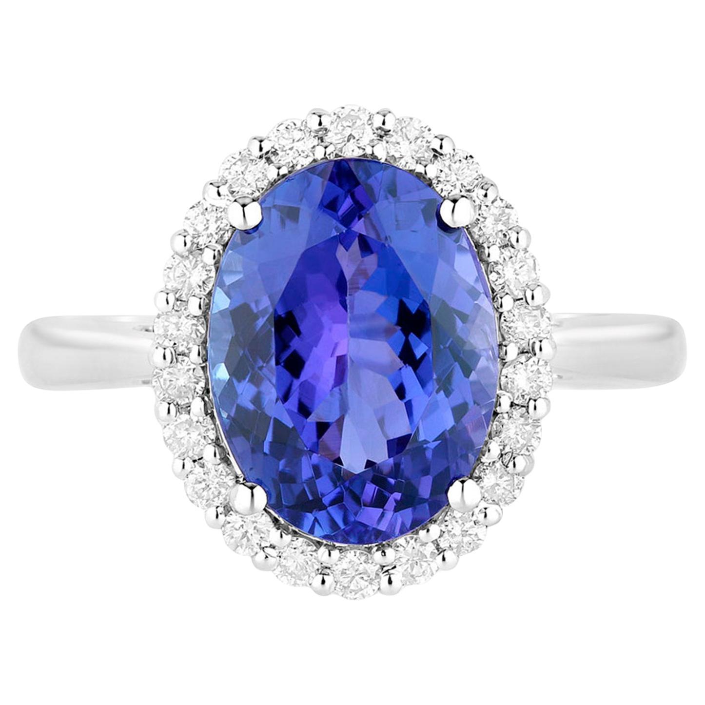 Tanzanite Ring Diamonds 3.93 Carats 14K White Gold