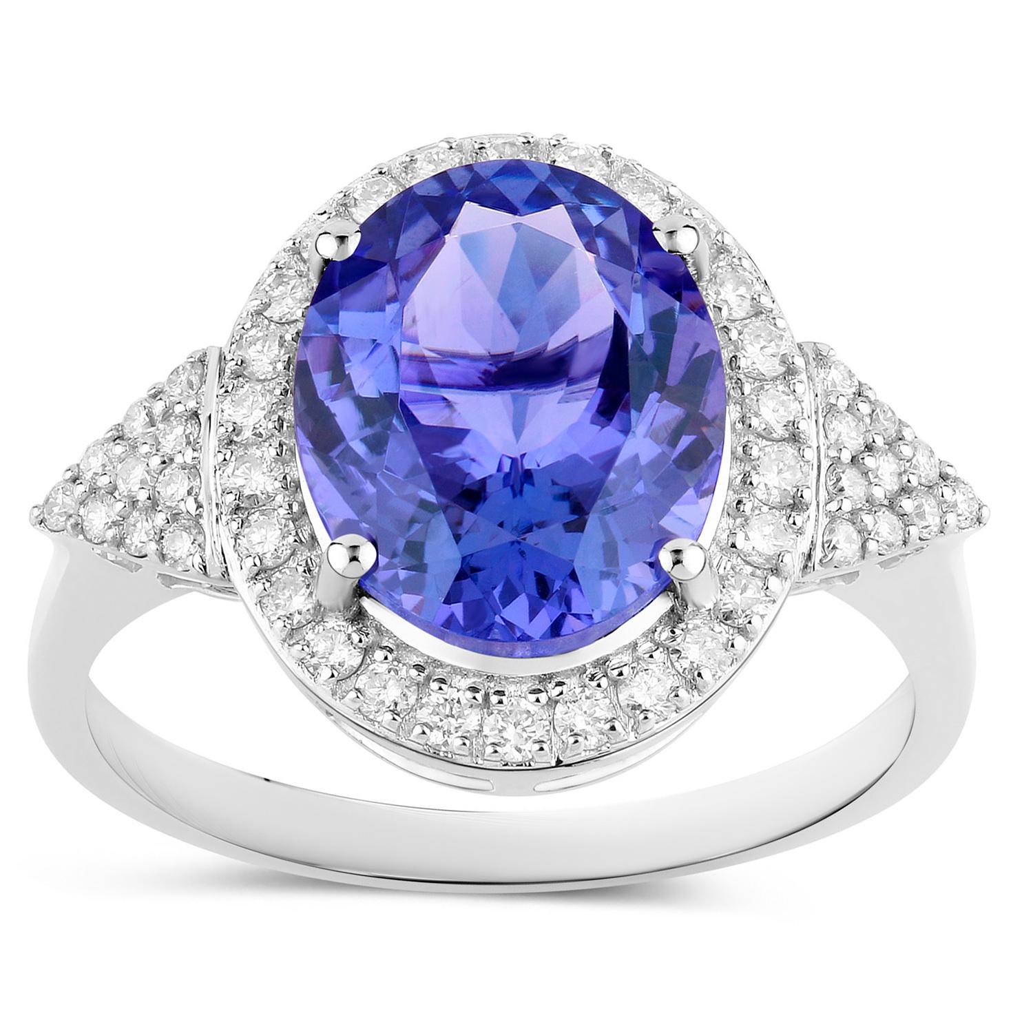 Tanzanite Ring Diamonds 3.96 Carats 14K White Gold In Excellent Condition For Sale In Aliso Viejo, CA