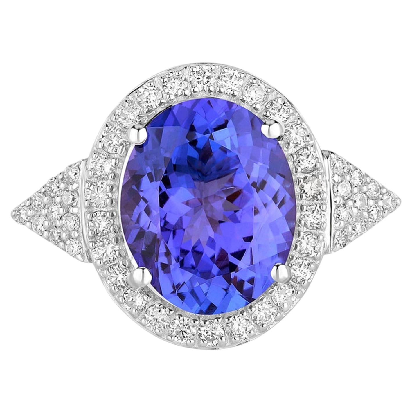 Tansanit Ring Diamanten 3,96 Karat 14K Weißgold