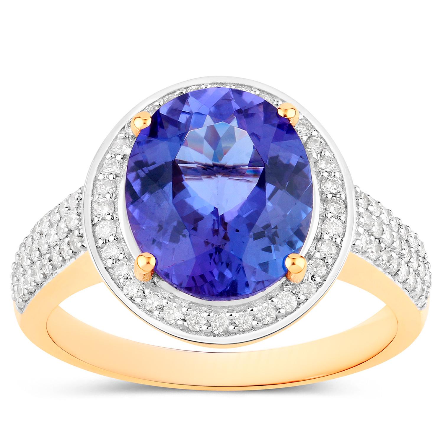 Bague tanzanite 4,01 carats or jaune 14 carats Excellent état - En vente à Aliso Viejo, CA