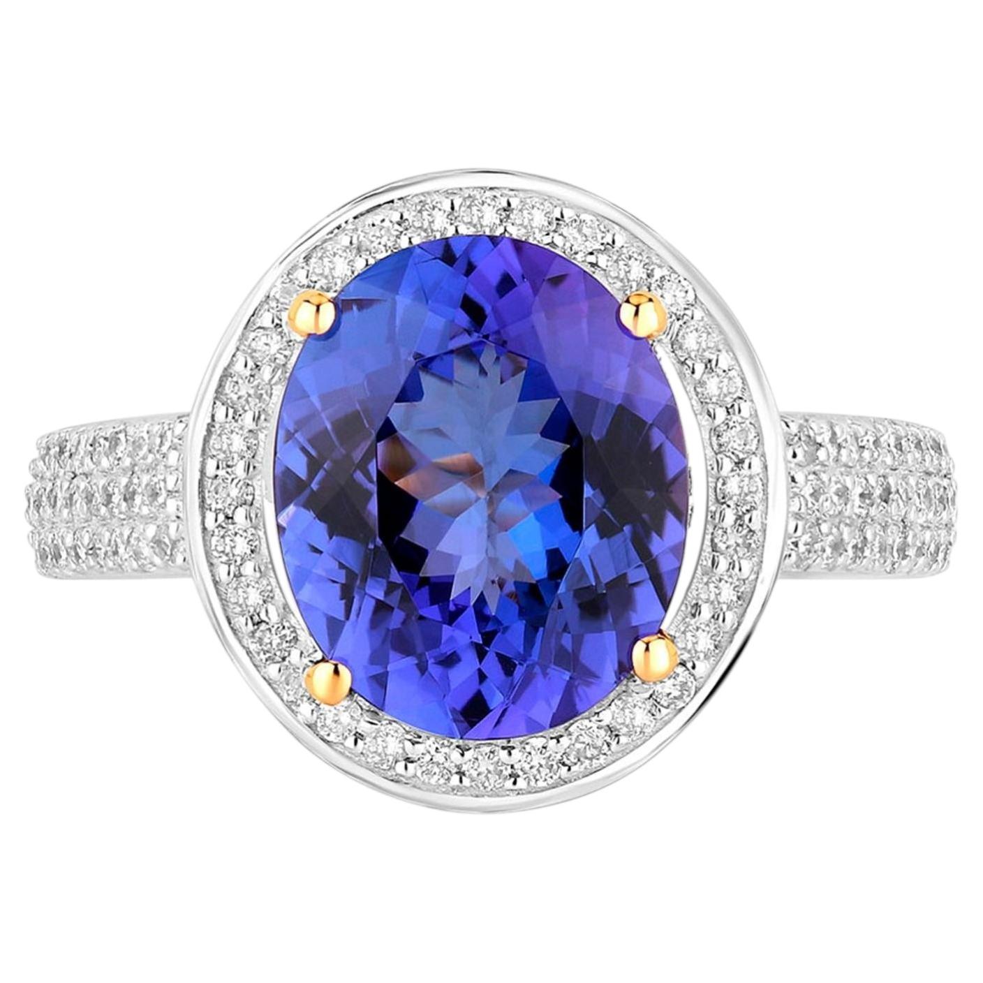 Tansanit Ring Diamanten 4,01 Karat 14K Gelbgold