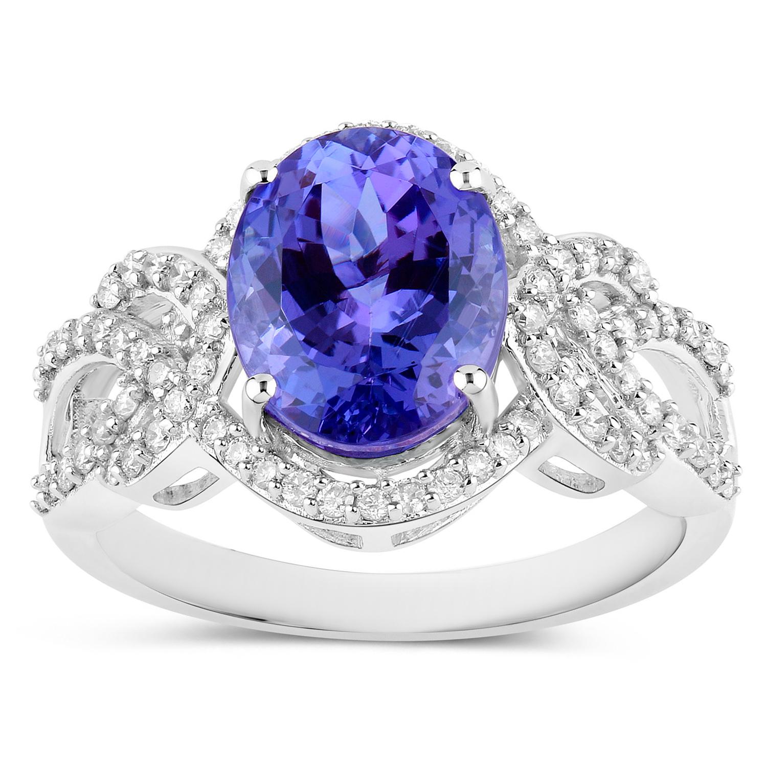 Tanzanite Ring Diamonds 4.06 Carats 14K White Gold In Excellent Condition For Sale In Aliso Viejo, CA