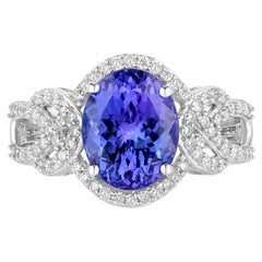 Tanzanite Ring Diamonds 4.06 Carats 14K White Gold