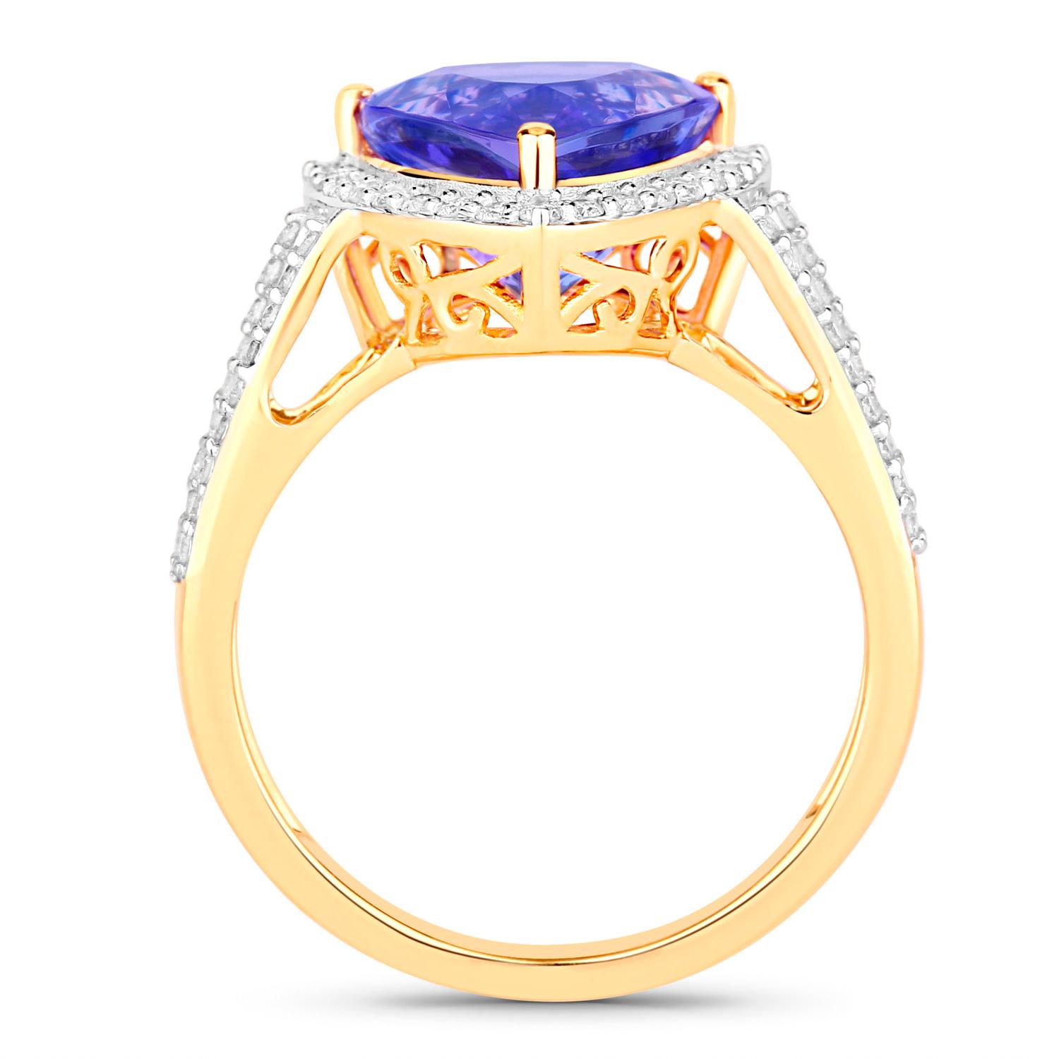 Trillion Cut Tanzanite Ring Diamonds 4.06 Carats 14K Yellow Gold For Sale