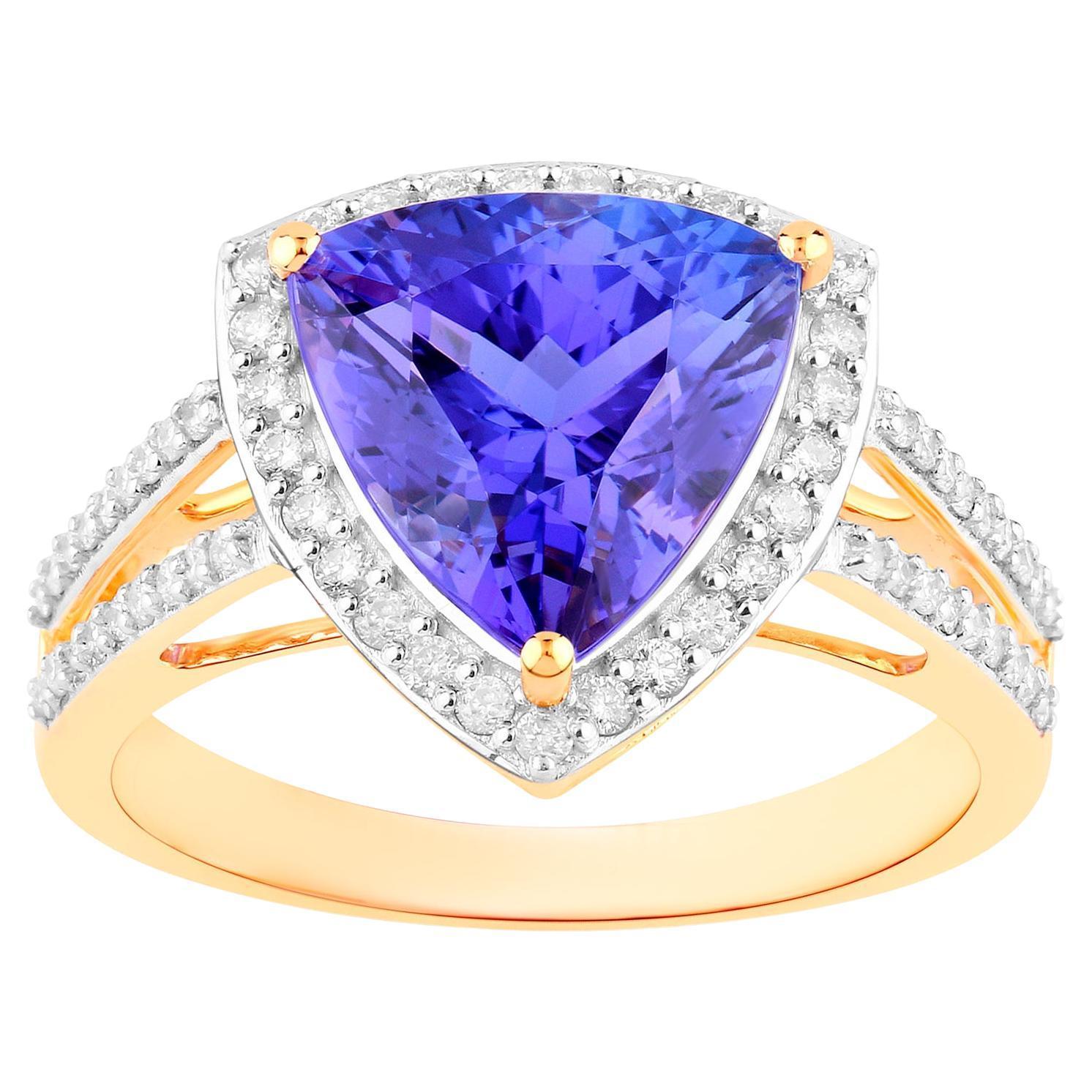 Tanzanite Ring Diamonds 4.06 Carats 14K Yellow Gold In Excellent Condition For Sale In Aliso Viejo, CA