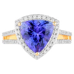 Bague tanzanite 4,06 carats or jaune 14 carats