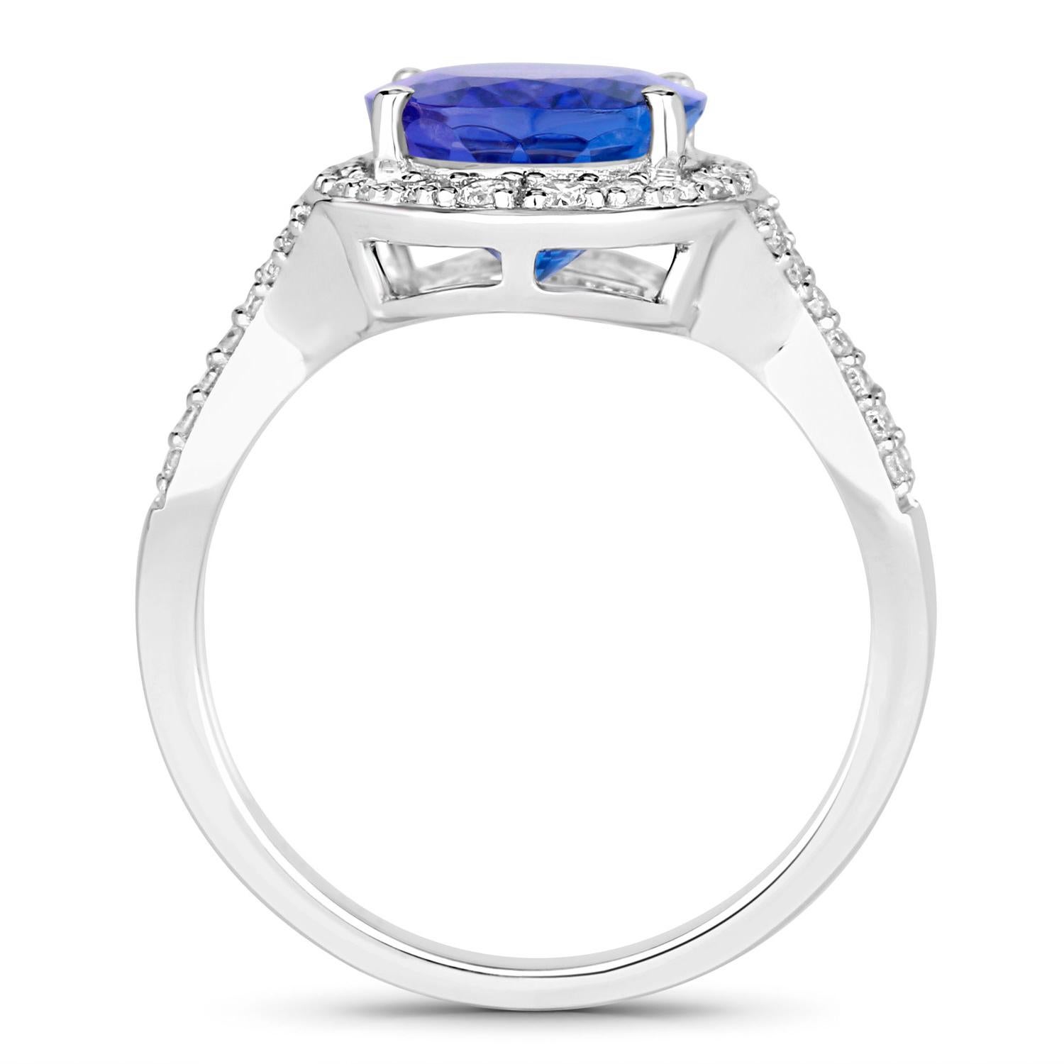Oval Cut Tanzanite Ring Diamonds 4.1 Carats 14K White Gold For Sale