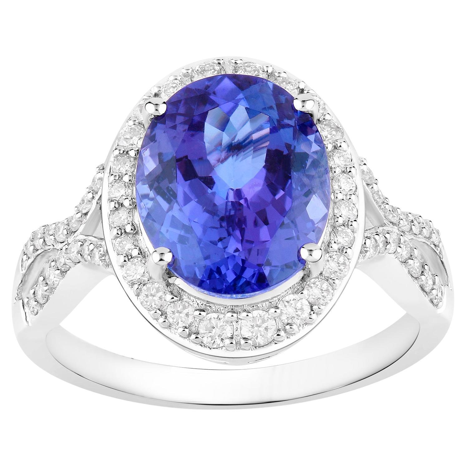 Tanzanite Ring Diamonds 4.1 Carats 14K White Gold In Excellent Condition For Sale In Aliso Viejo, CA